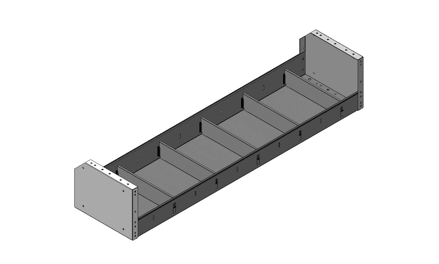 REGAL MIT GESCHNITTENER HINTERER KANTE 1.268X241X320 MIT 5 TRENNWXNDEN + ANTIRUTSCHMATTE