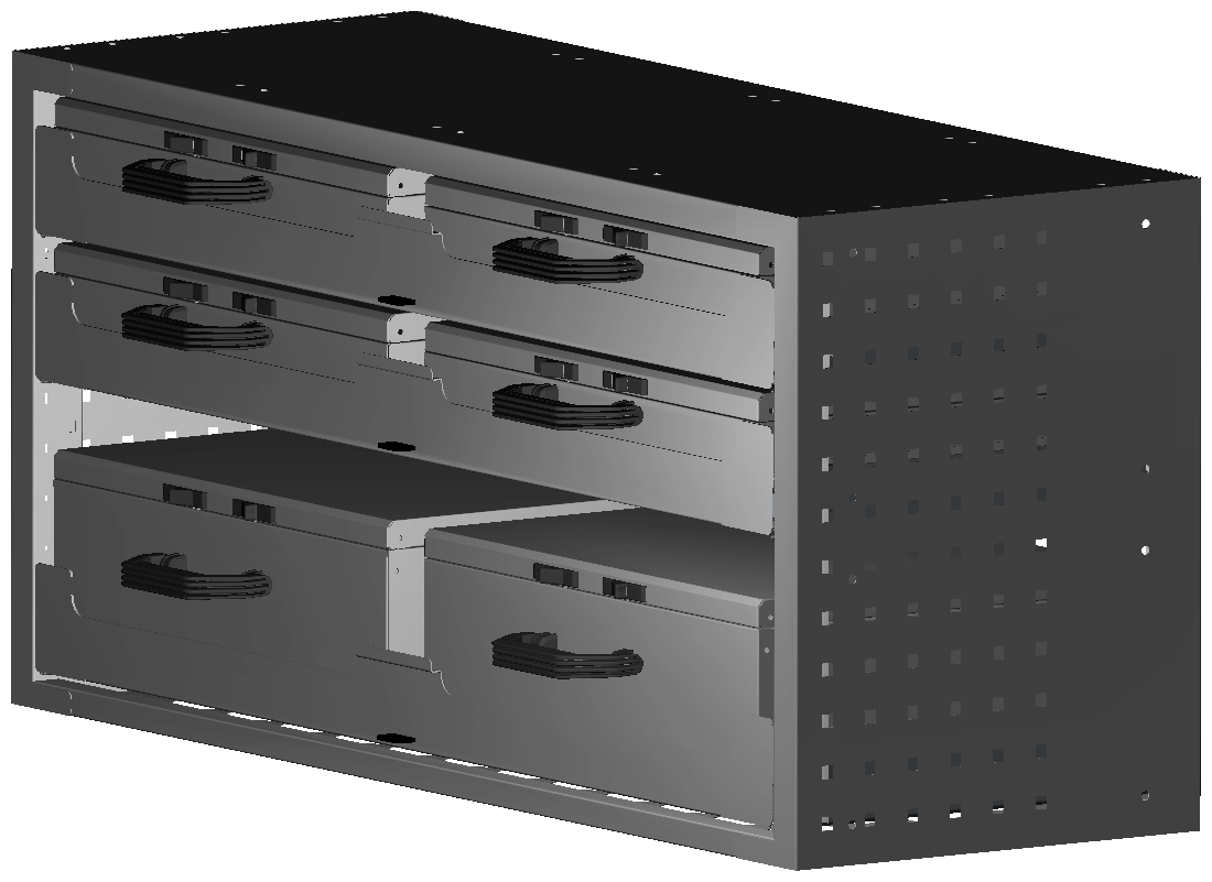 SCHUBKASTEN 1014X483X360 MIT 3 TABLAREN INKL. 4 KOFFER 6612 + 2 KOFFER 13044