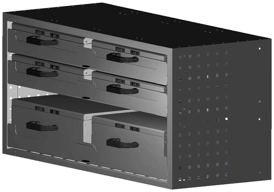 SCHUBKASTEN 1014X483X410 MIT 3 TABLAREN INKL. 4 KOFFER 6612 + 2 KOFFER 13044