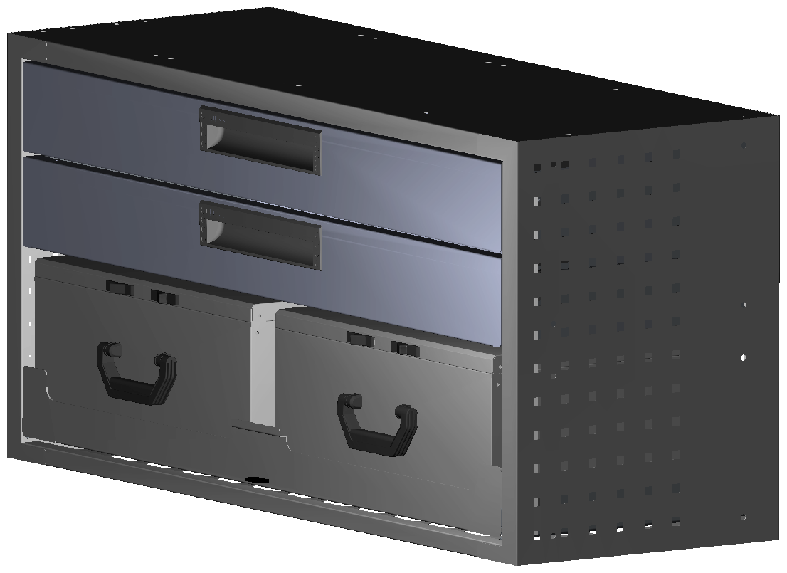 SCHUBKASTEN 1014X483X360 MIT 1 TABLAR INKL. 2 KOFFER 17300 + 2 SCHUBL.H100
