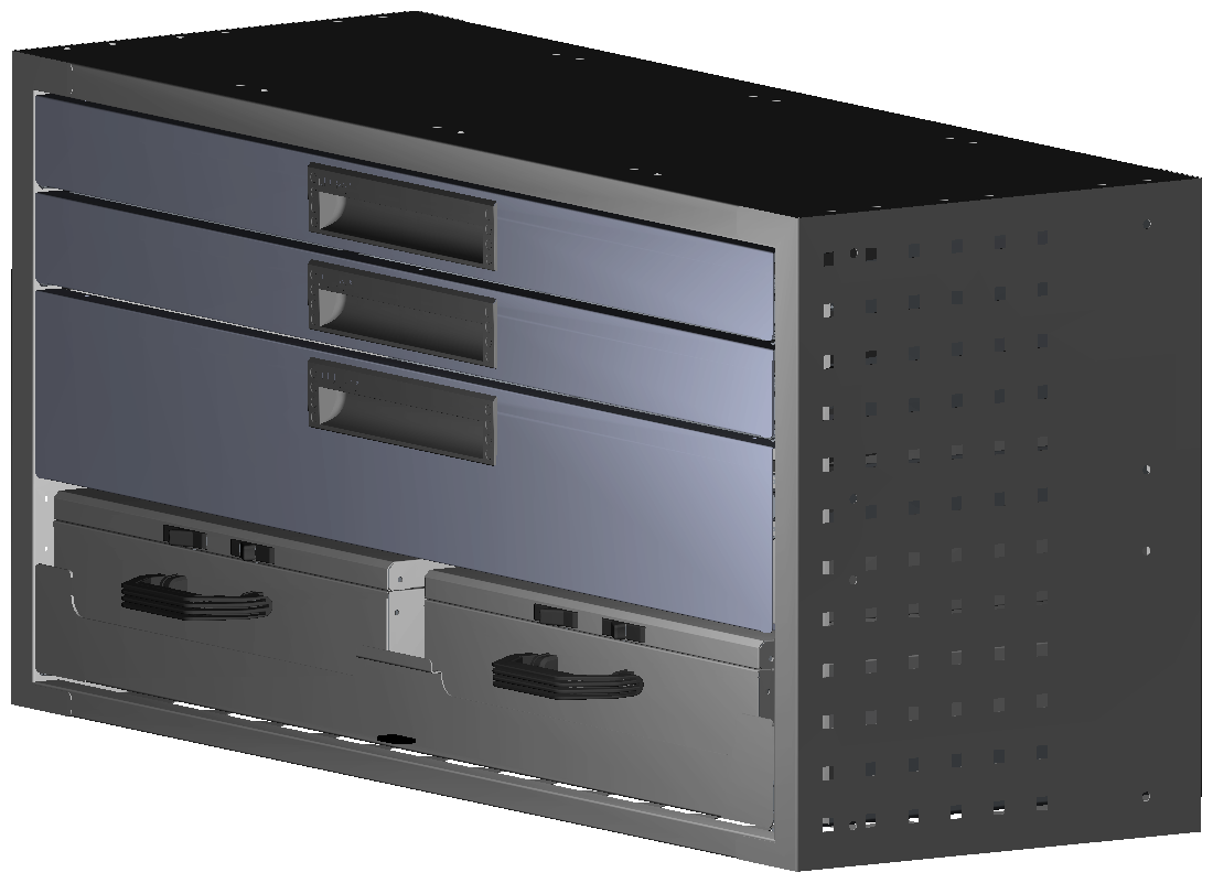 SCHUBKASTEN 1014X483X360 MIT 1 TABLAR INKL. 2 KOFFER 10048 + 2 SCHUBL.H66 + 1 SCHUBL.H130