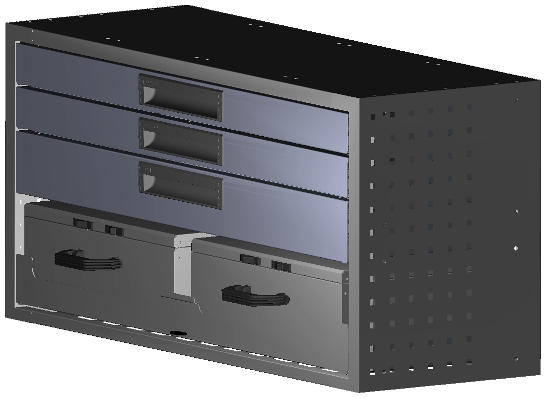 ALU SCHUBKASTEN 1014X483X360 MIT 1 TABLAR INKL. 2 KOFFER 13044 + 2 SCHUBL.H66 + 1 SCHUBL.H100