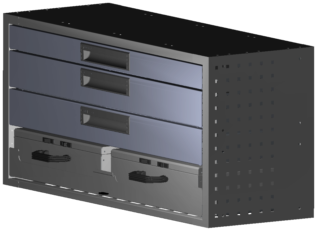 SCHUBKASTEN 1014X483X360 MIT 1 TABLAR INKL. 2 KOFFER 10048 + 1 SCHUBL.H66 +  2 SCHUBL.H100