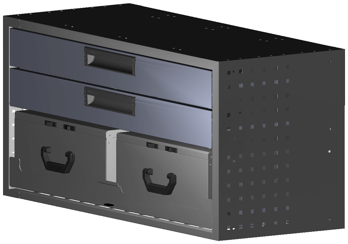 SCHUBKASTEN 1014X483X410 MIT 1 TABLAR INKL. 2 KOFFER 17300 + 2 SCHUBL.H100