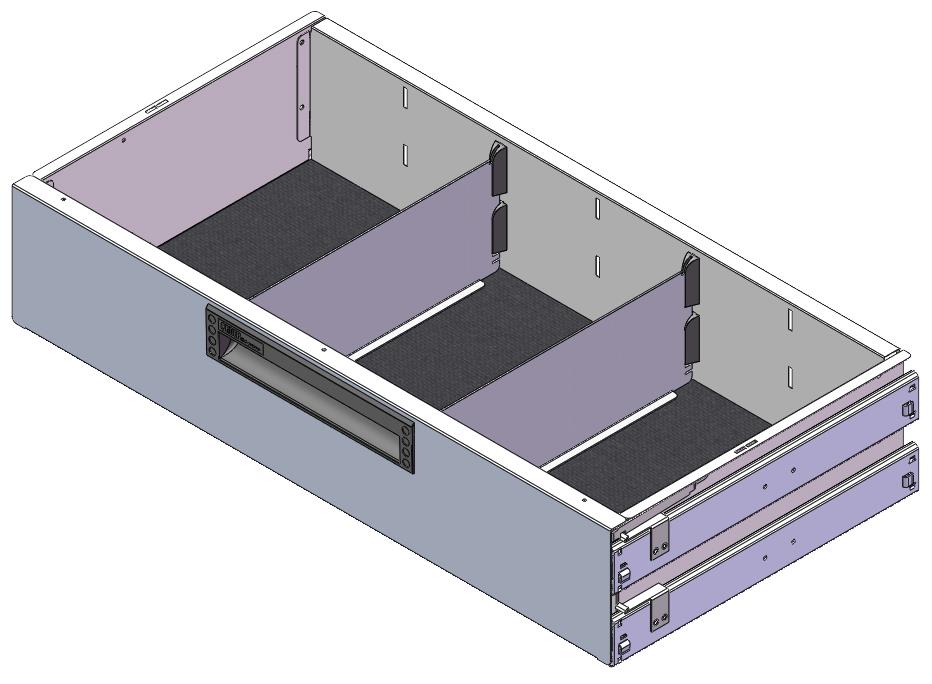 SCHUBLADE 715X350 H130 MIT 2 TRENNWXNDEN  + ANTIRUTSCHMATTE 2 SCHIENEN PAAR