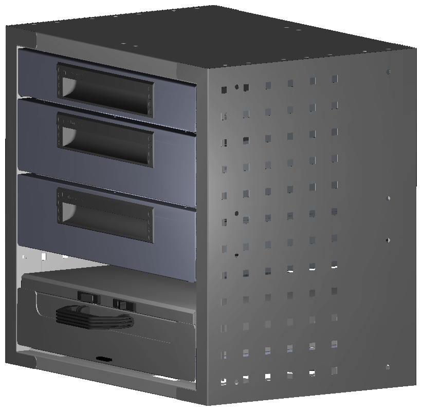 ALU SCHUBKASTEN 507X483X360 MIT 1 TABLAR INKL. 1 KOFFER 6623 + 2 SCHUBL.H100 + 1 SCHUBL.H66