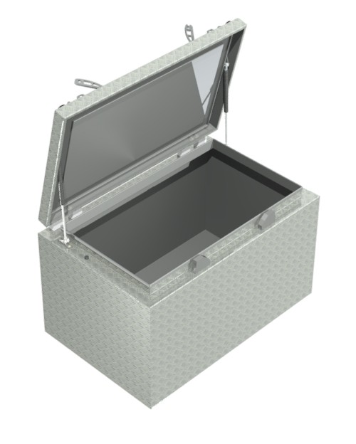 Geöffnete AluBox Pritschenbox aus Aluminium Riffelblech